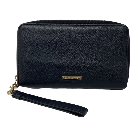 Rebecca Minkoff Handbags - Rebecca Minkoff Regan Universal Black Pebble Leather Zip Around Wristlet Clutch